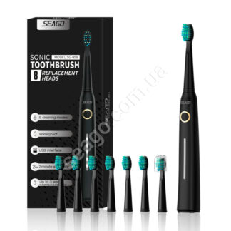 Звуковая зубная щетка Seago SG-958 и 8 сменных насадок, Black